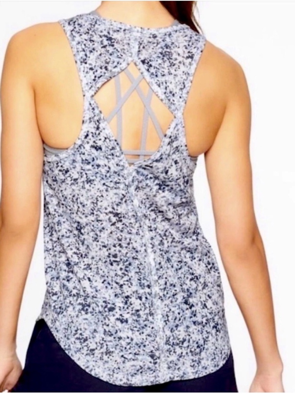 Athleta Gray Marble Open-Back Strappy Tank